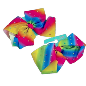 Set of 2 Large Rainbow Pride Hair Bow Clips Barrettes w/ Rhinestones Copper Key